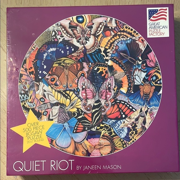 New Quiet Riot 500 Piece Round Butterfly Jigsaw Puzzle by Janeen Mason - Picture 1 of 4